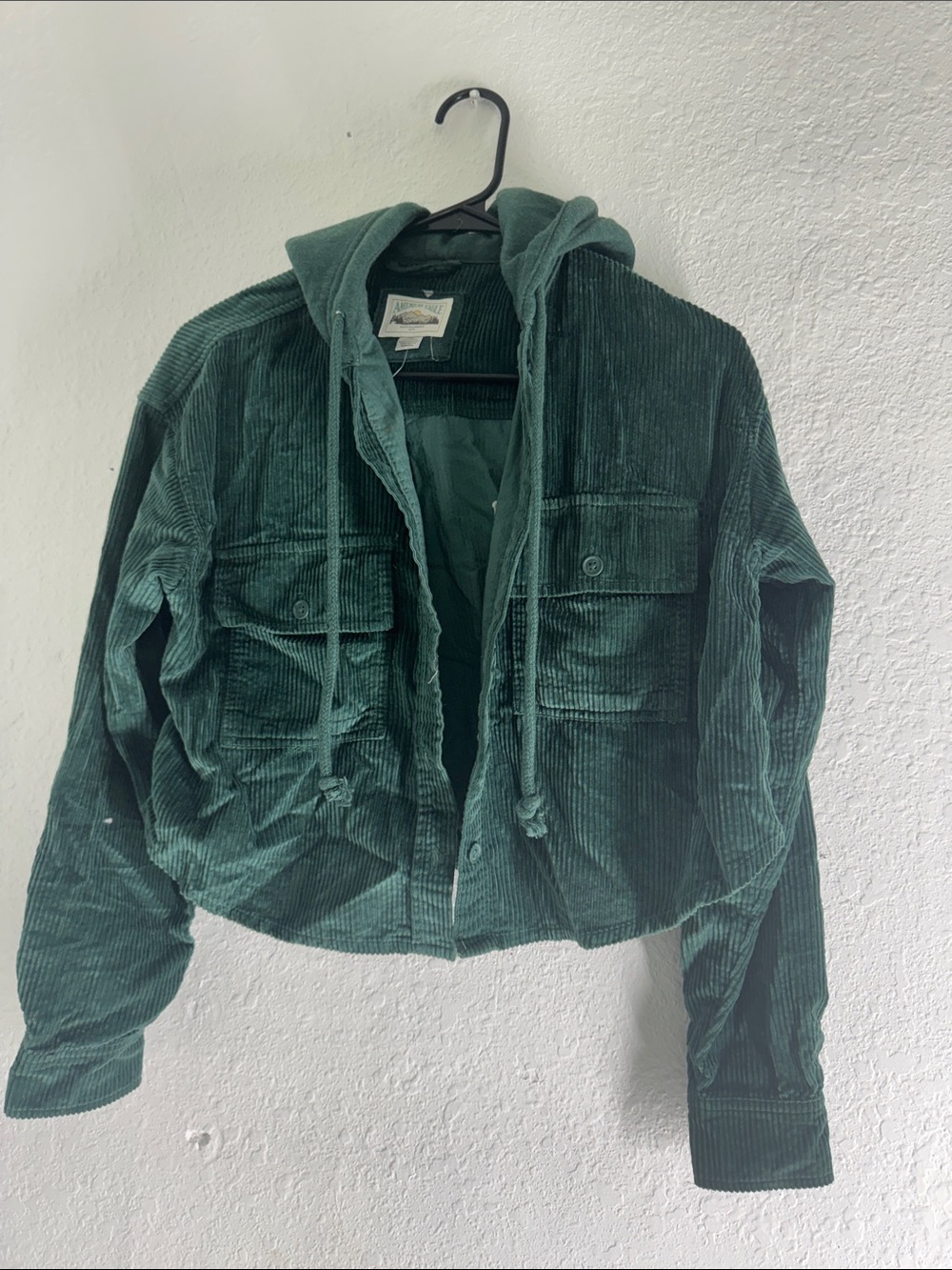 American Eagle Outfitters Dark Green Corduroy Hooded Utility Jacket